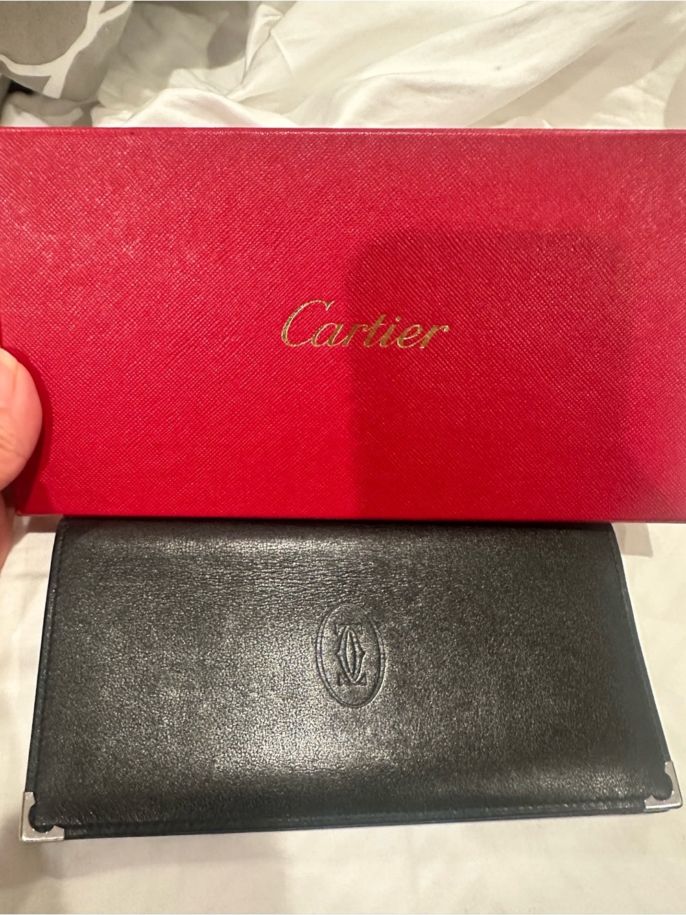 Cartier Black Leather Wallet with Silver Corners
